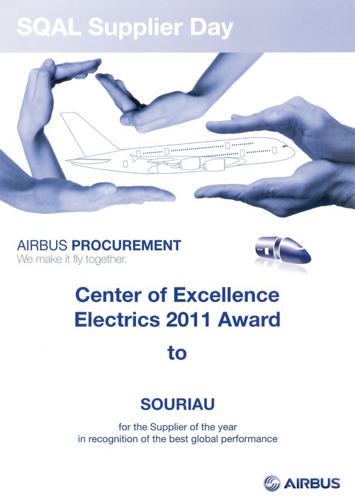 SOURIAU gana por quinta vez el Premio al Mejor Proveedor de AIRBUS de componentes eléctricos estándar